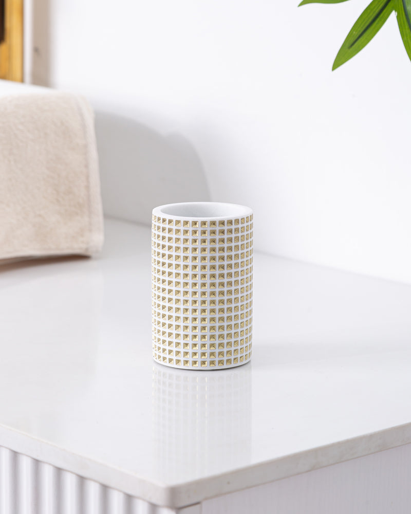 White Golden Polyresin 4 Pcs Bath Set Pano