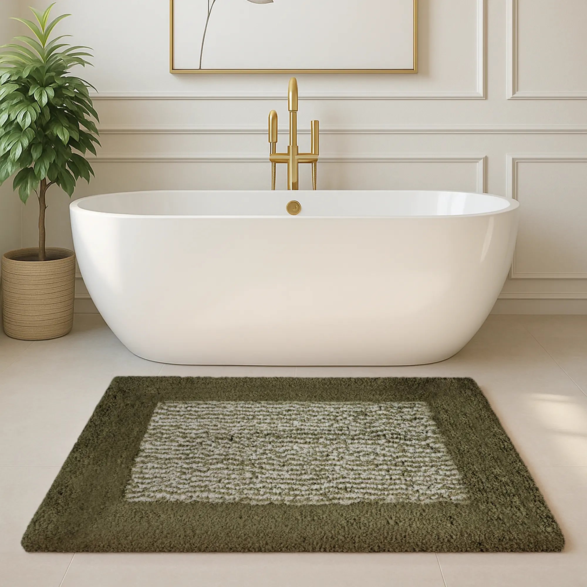 Bold Frame Microfiber Anti Skid Sage Bathmat