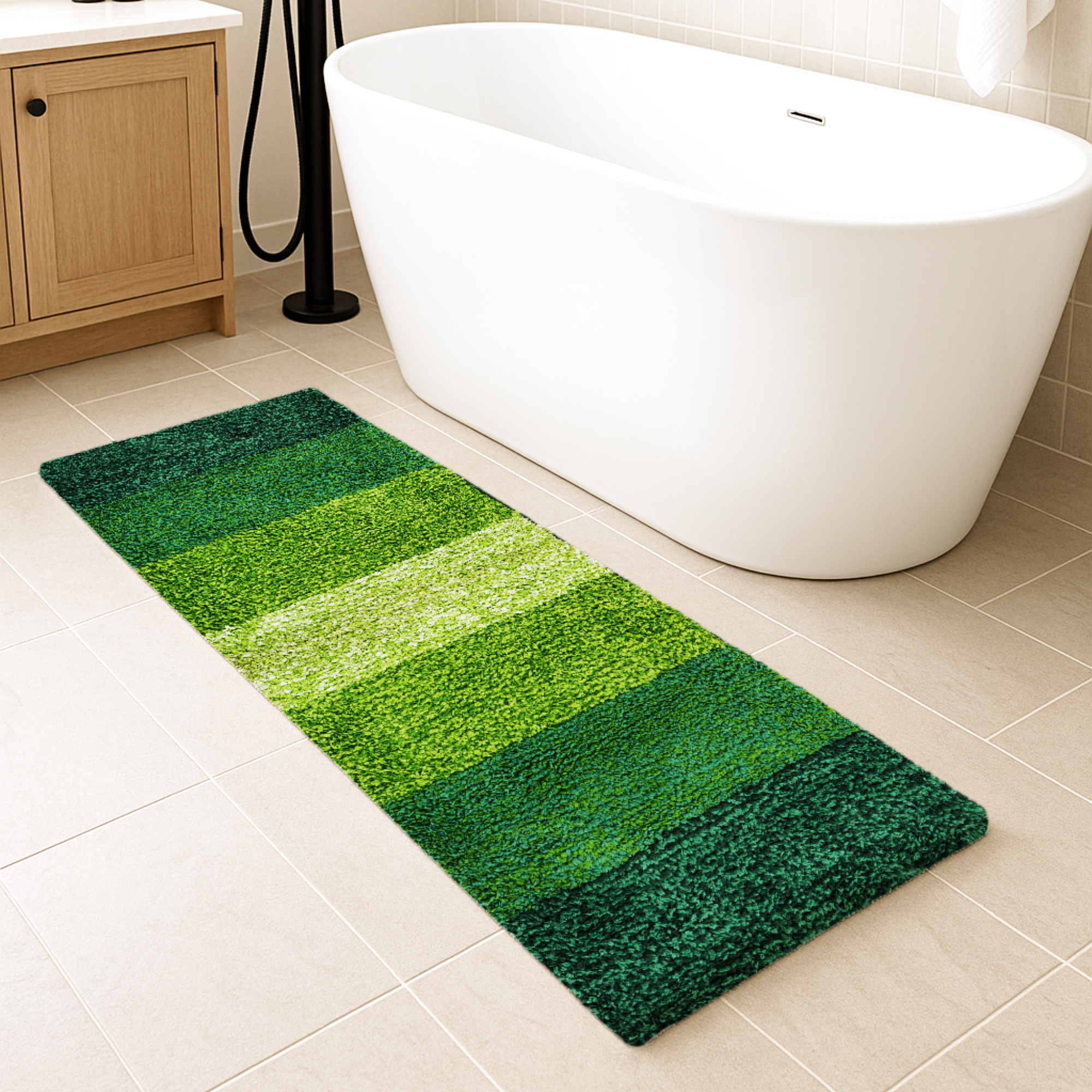 Textured Anti Skid Green Bathroom Washable Runner -Pano Pano