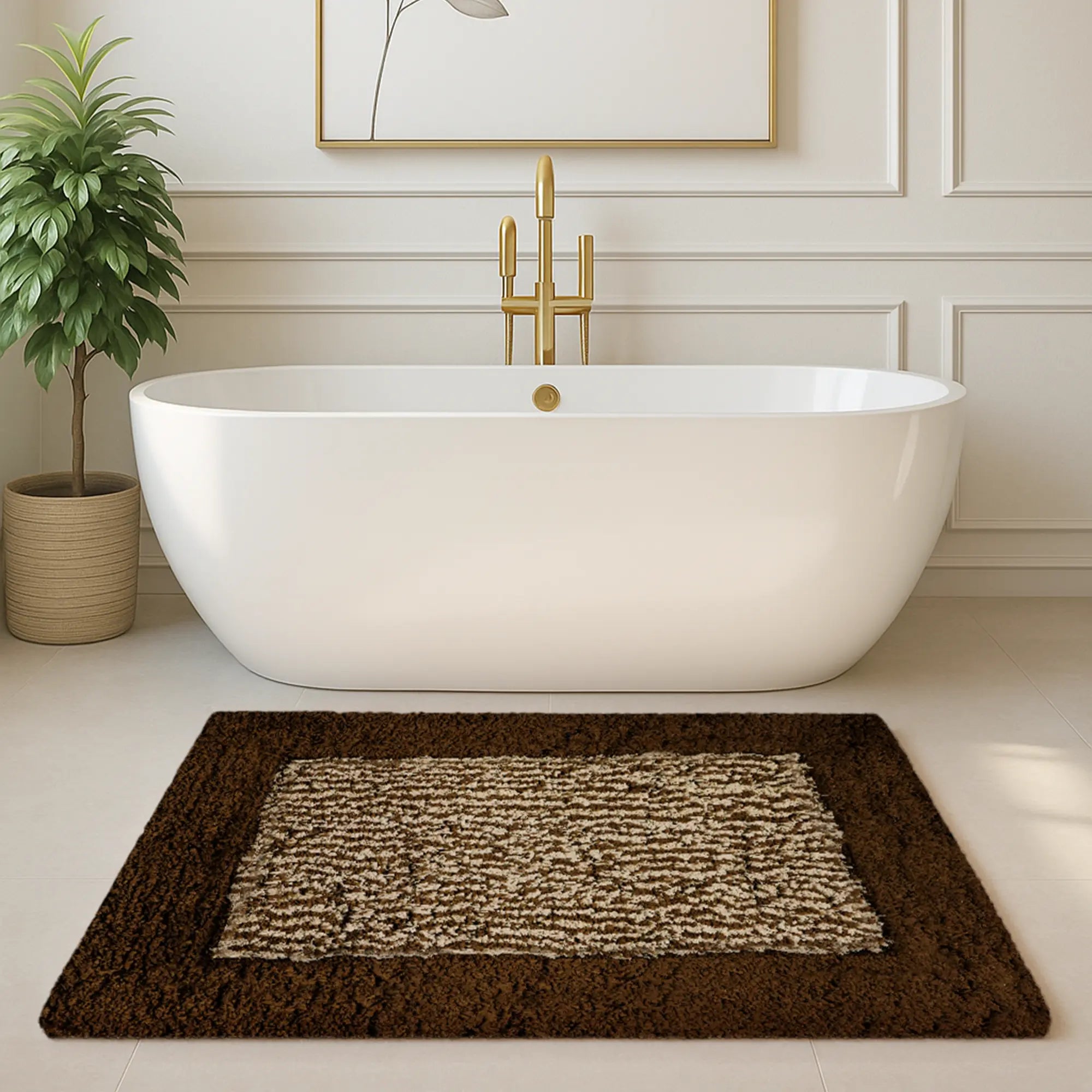 Bold Frame Microfiber Anti Skid Brown Bathmat