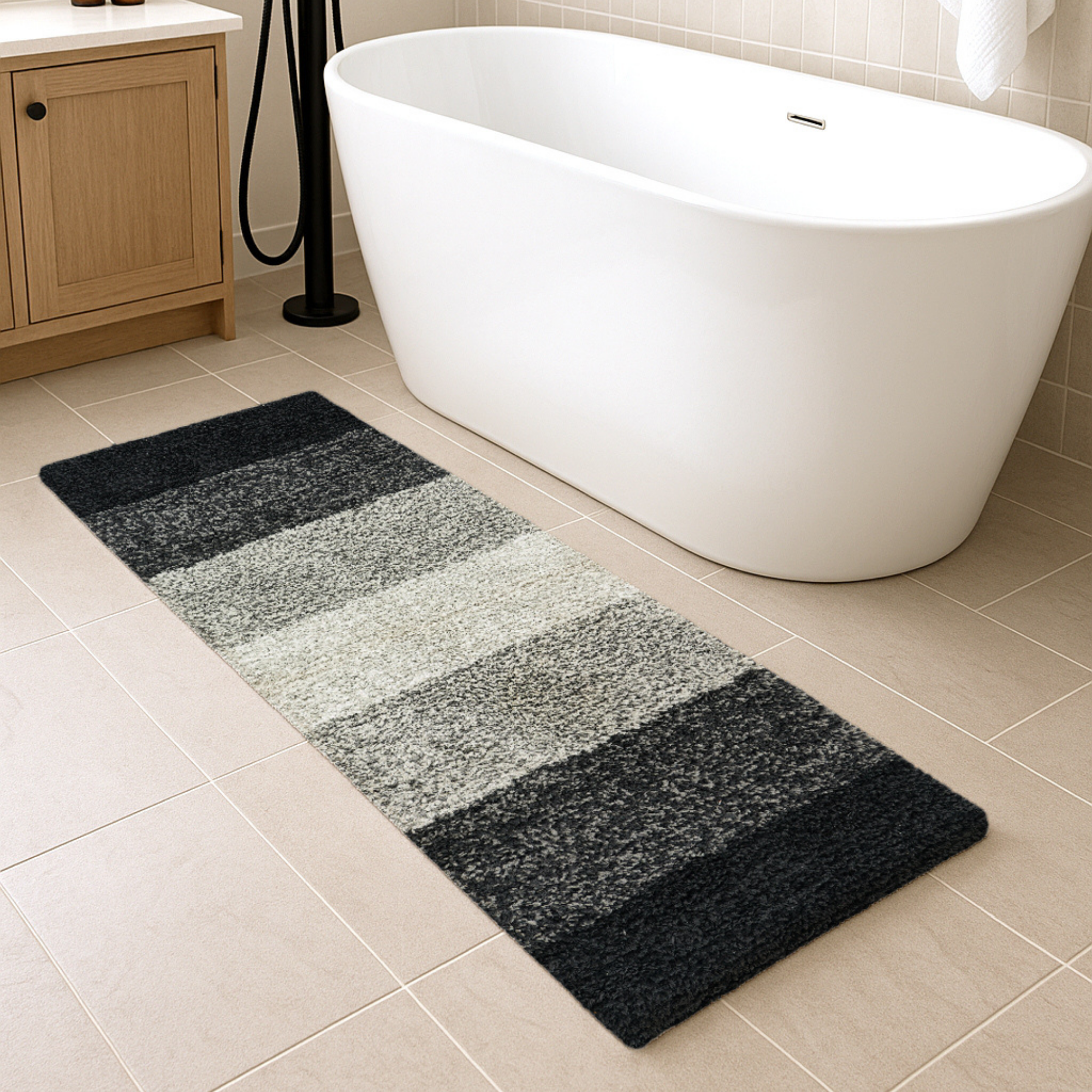 Textured Anti Skid Grey Bathroom Washable Runner -Pano Pano