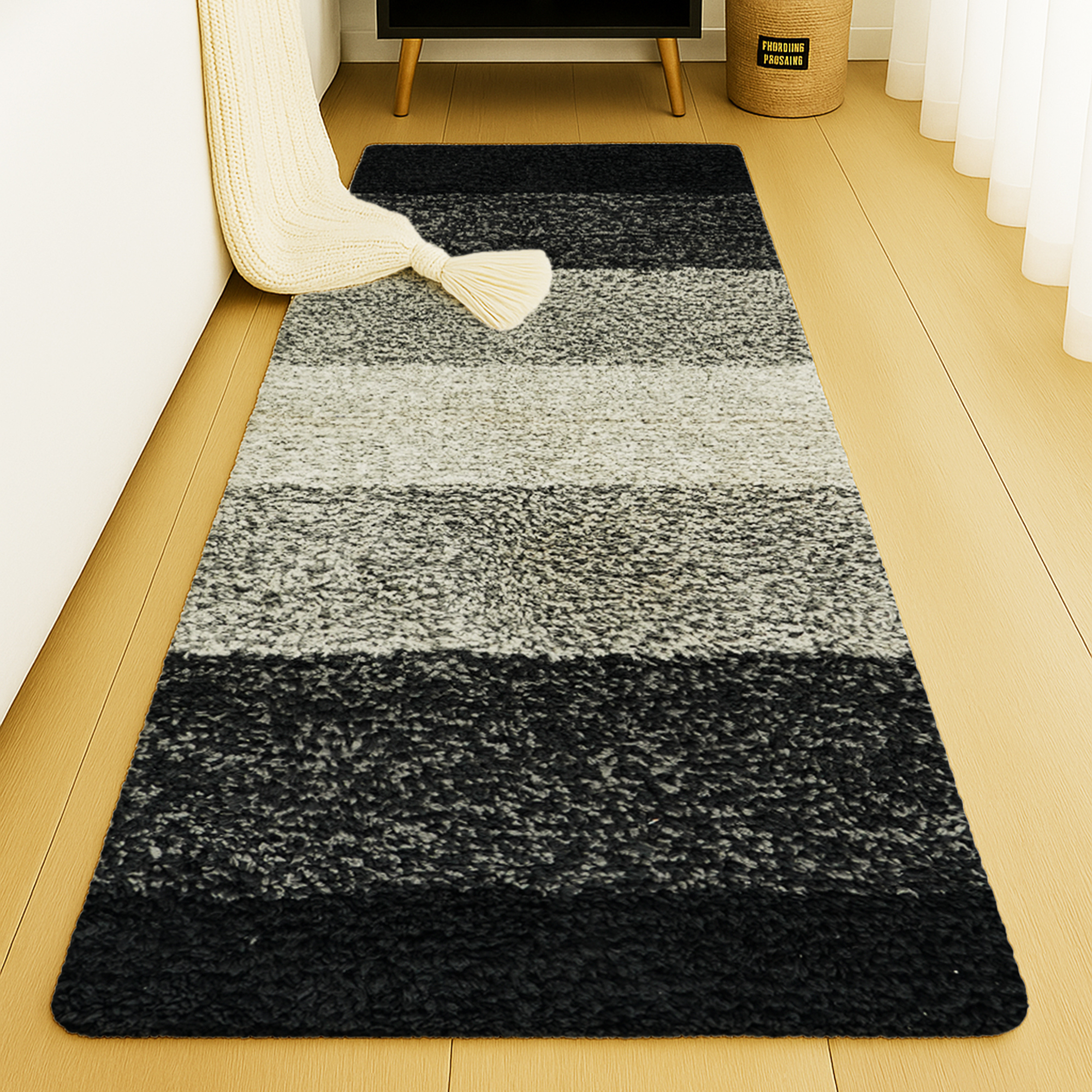 Textured Anti Skid Grey Bathroom Washable Runner -Pano Pano