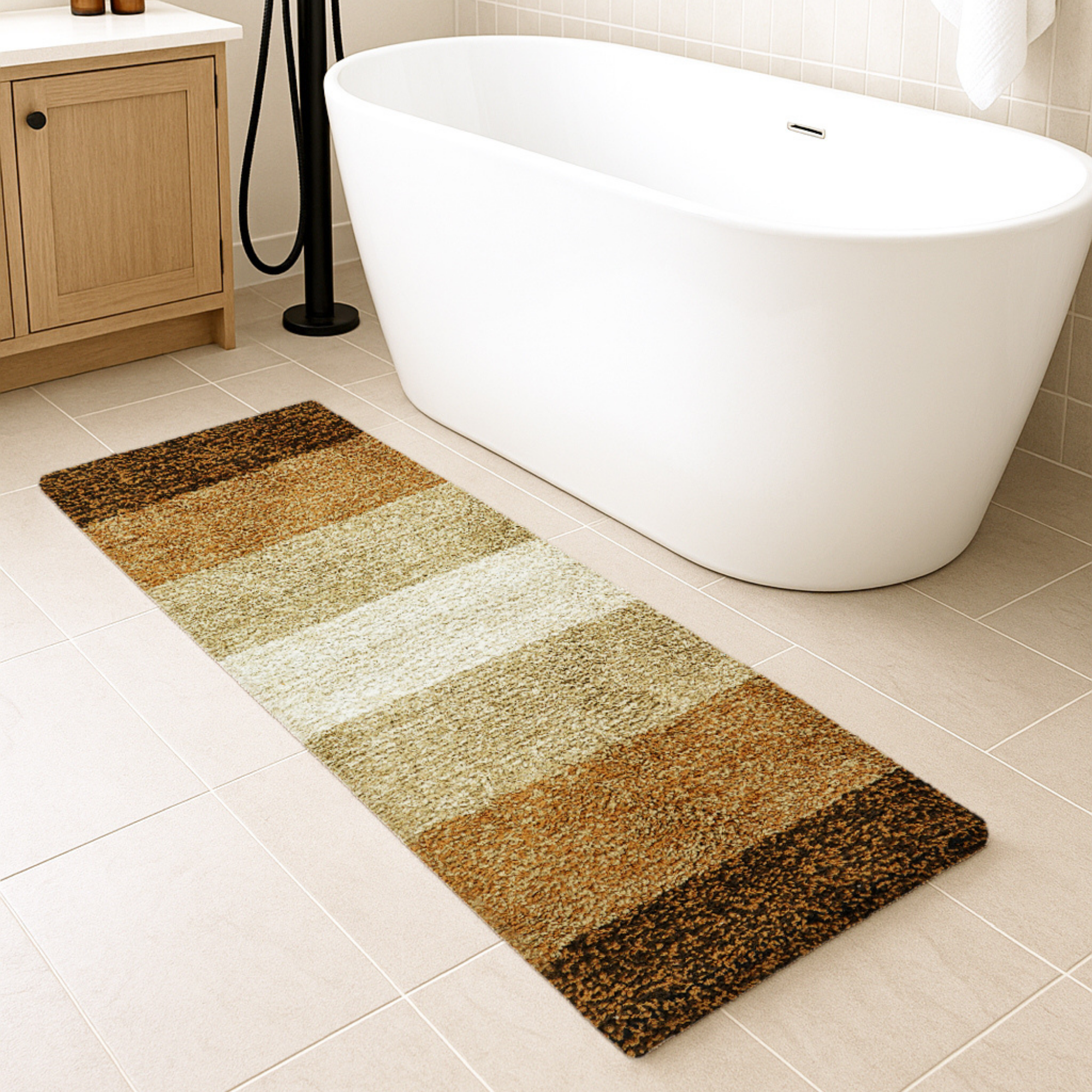 Textured Anti Skid Brown Bathroom Washable Runner -Pano Pano