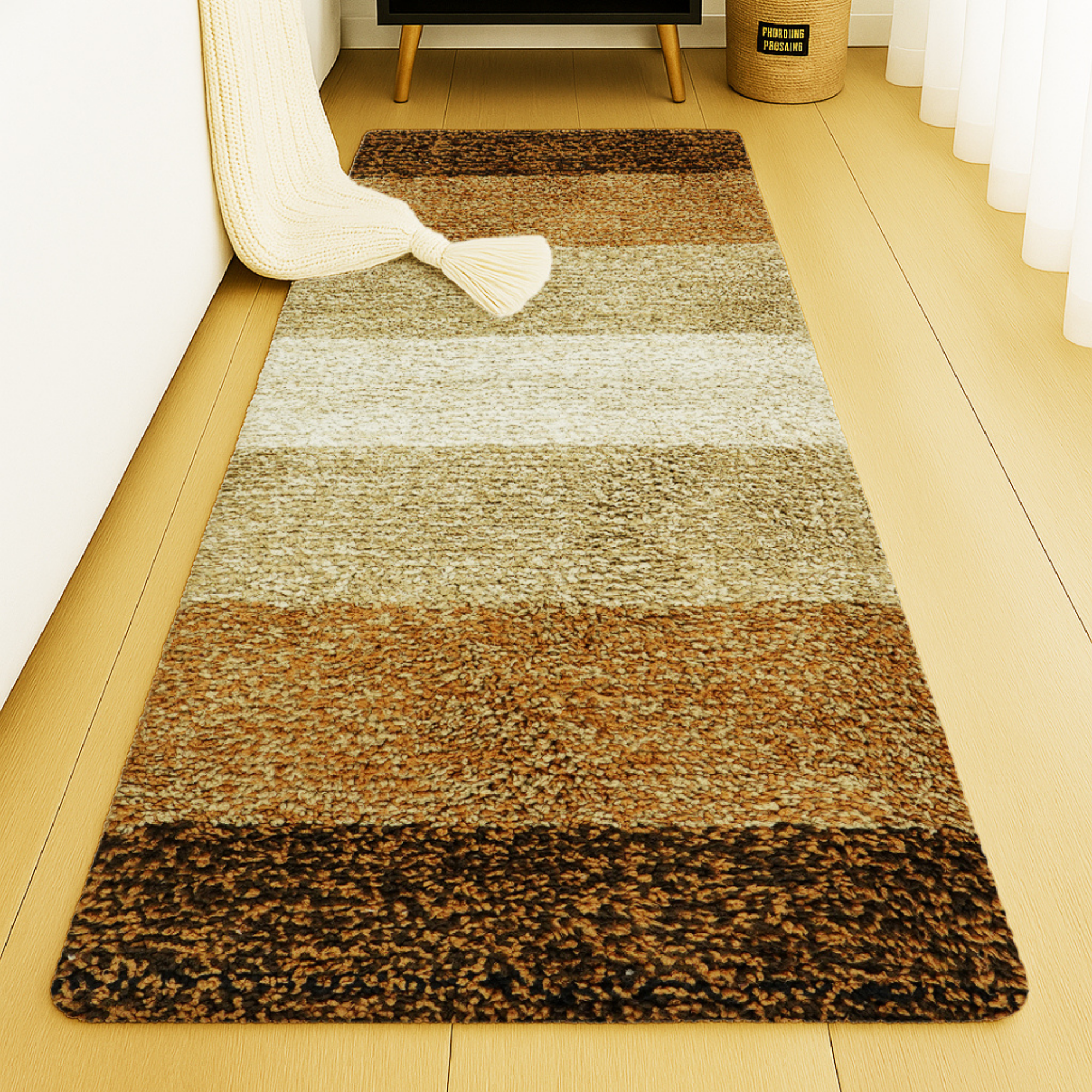 Textured Anti Skid Brown Bathroom Washable Runner -Pano Pano