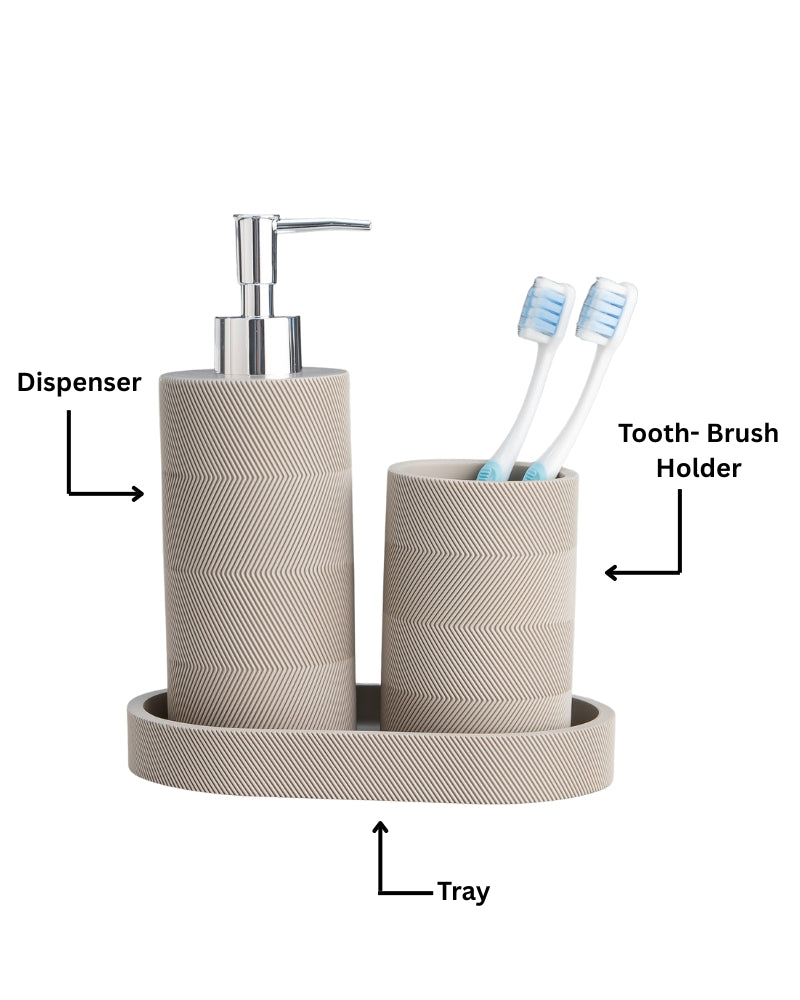 Stylish Polyresin Set of 3 with Soap Dispenser (Linen) - Pano