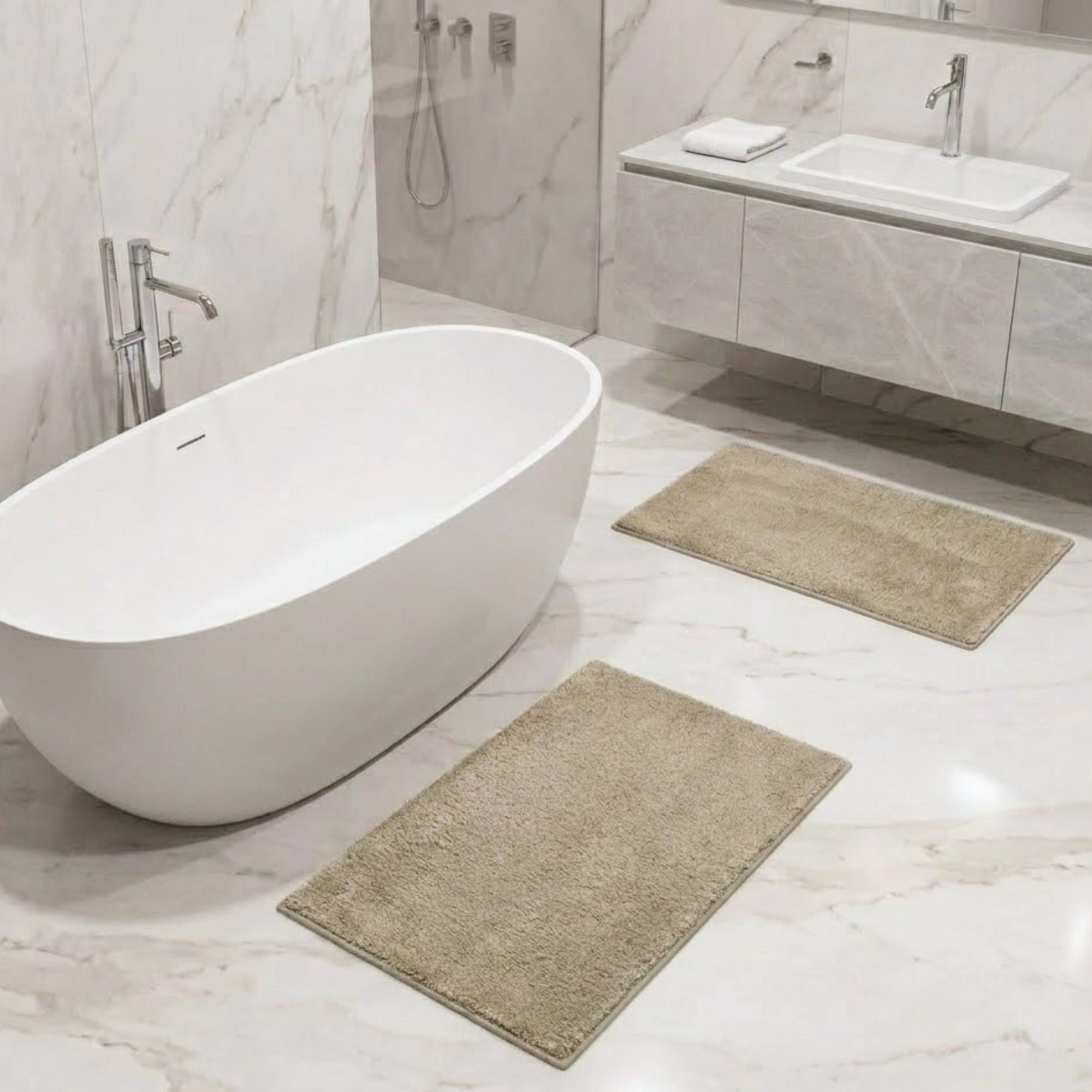 Maples Microfiber Anti Skid Super Absorbent Bathmat Set of 2 - Pano