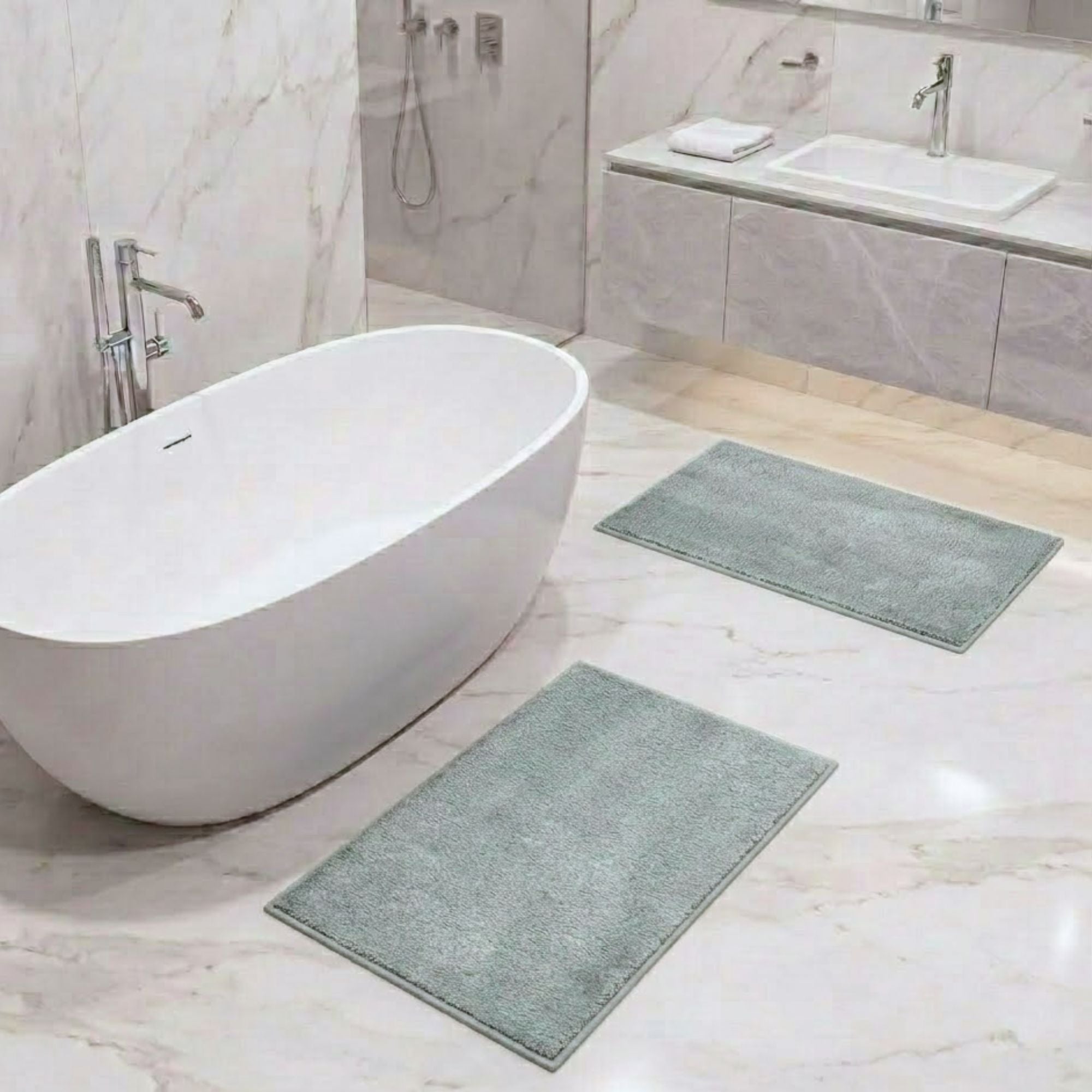 Maples Microfiber Anti Skid Super Absorbent Bathmat Set of 2 - Pano