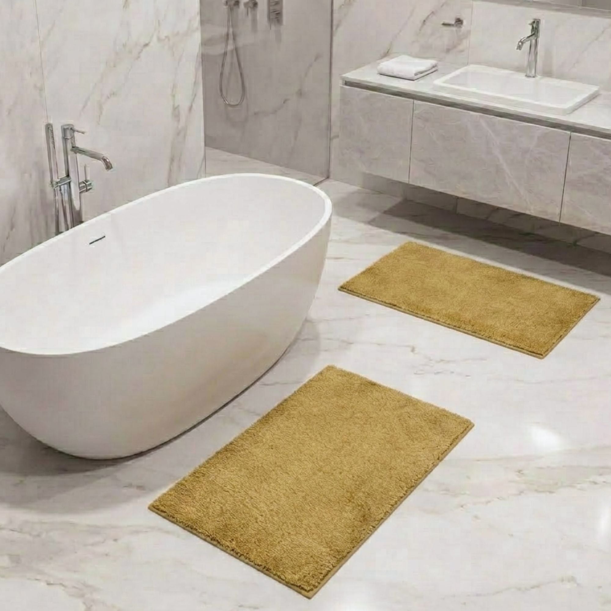 Maples Microfiber Anti Skid Super Absorbent Bathmat Set of 2 - Pano