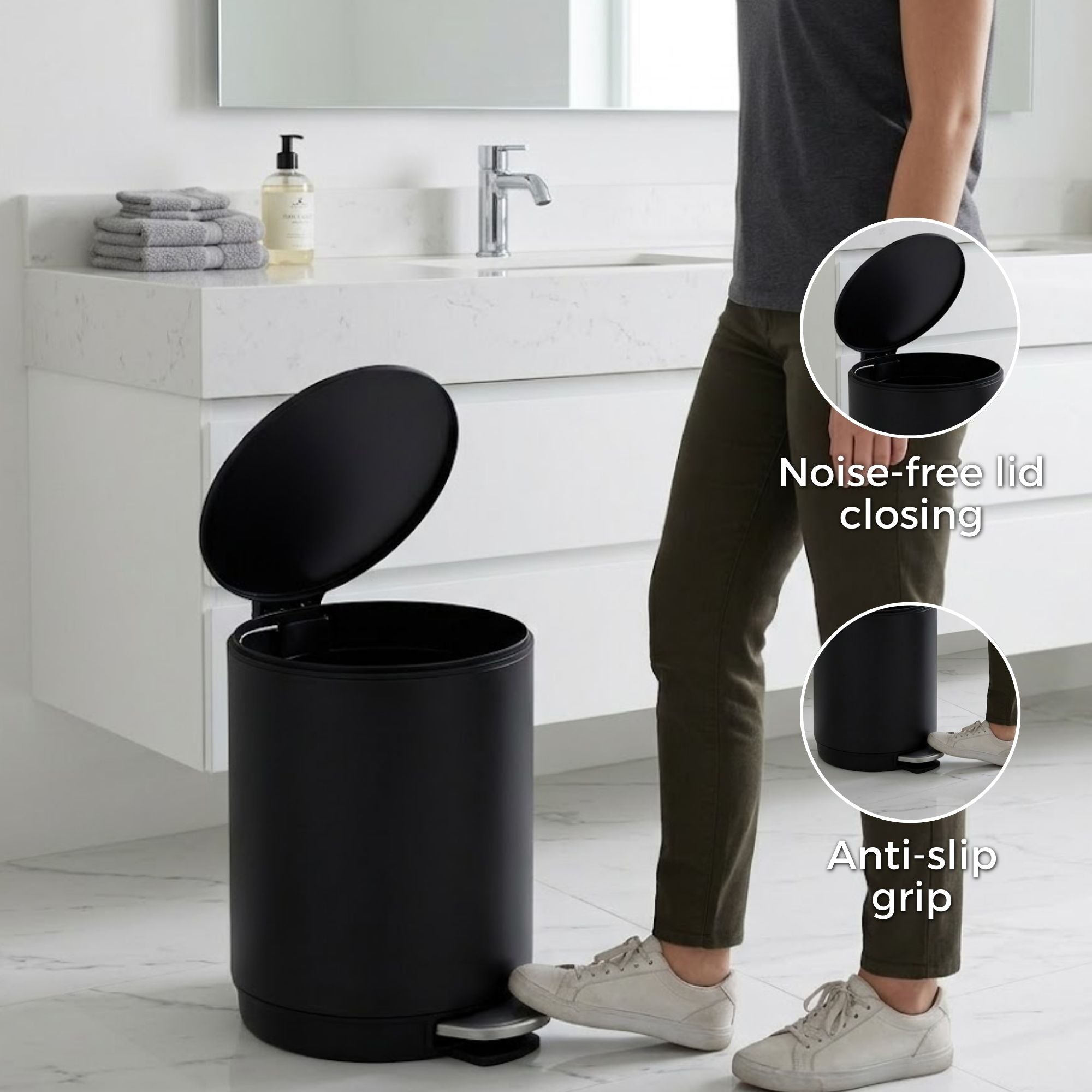 Vesta Stainless Steel Soft Close Peddle Dustbins 5 Litre - Pano