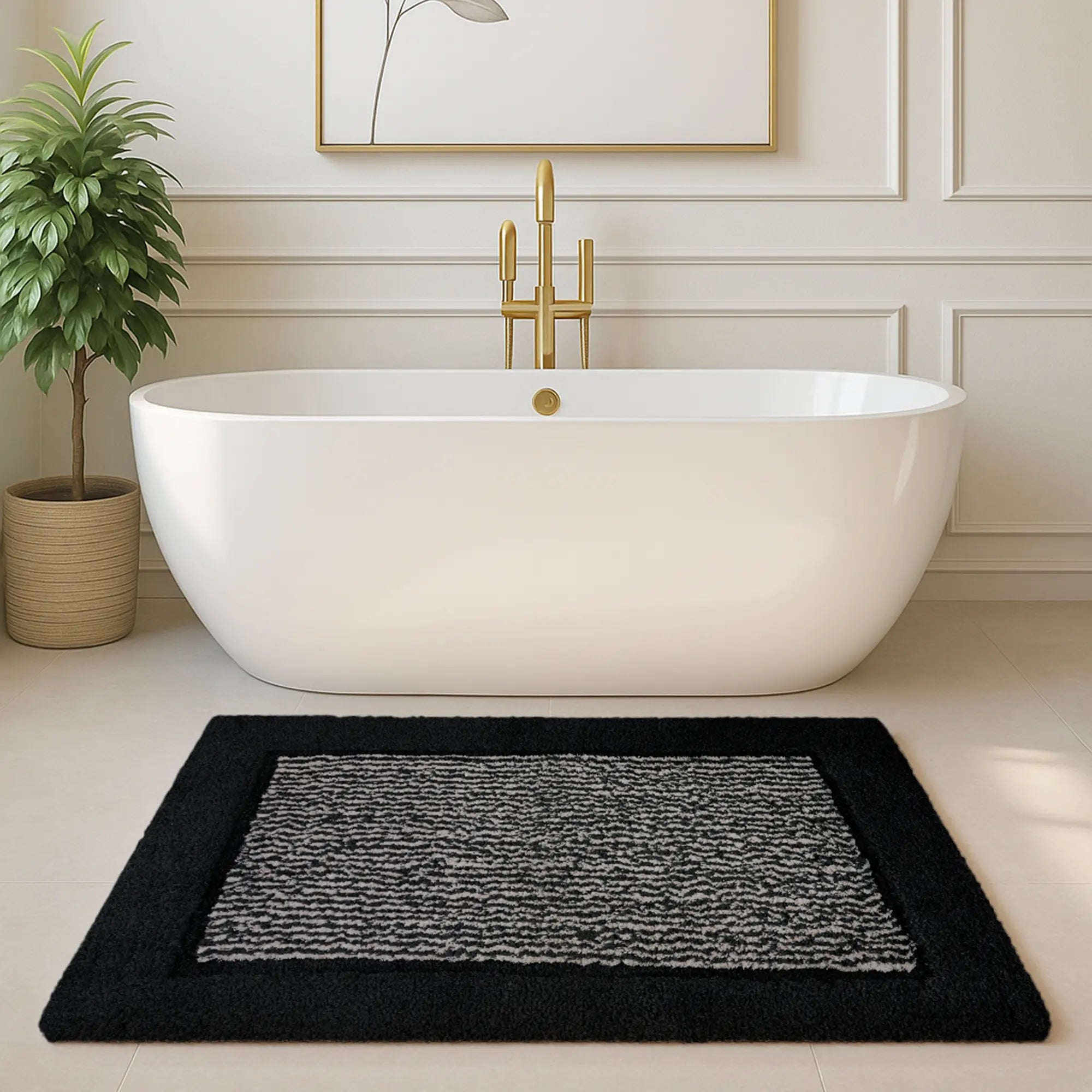 Bold Frame Microfiber Anti Skid Gray Bathmat