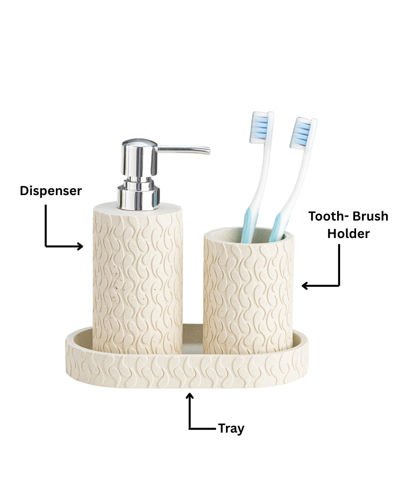 Stylish Polyresin Set of 3 with Soap Dispenser (Cream) - Pano