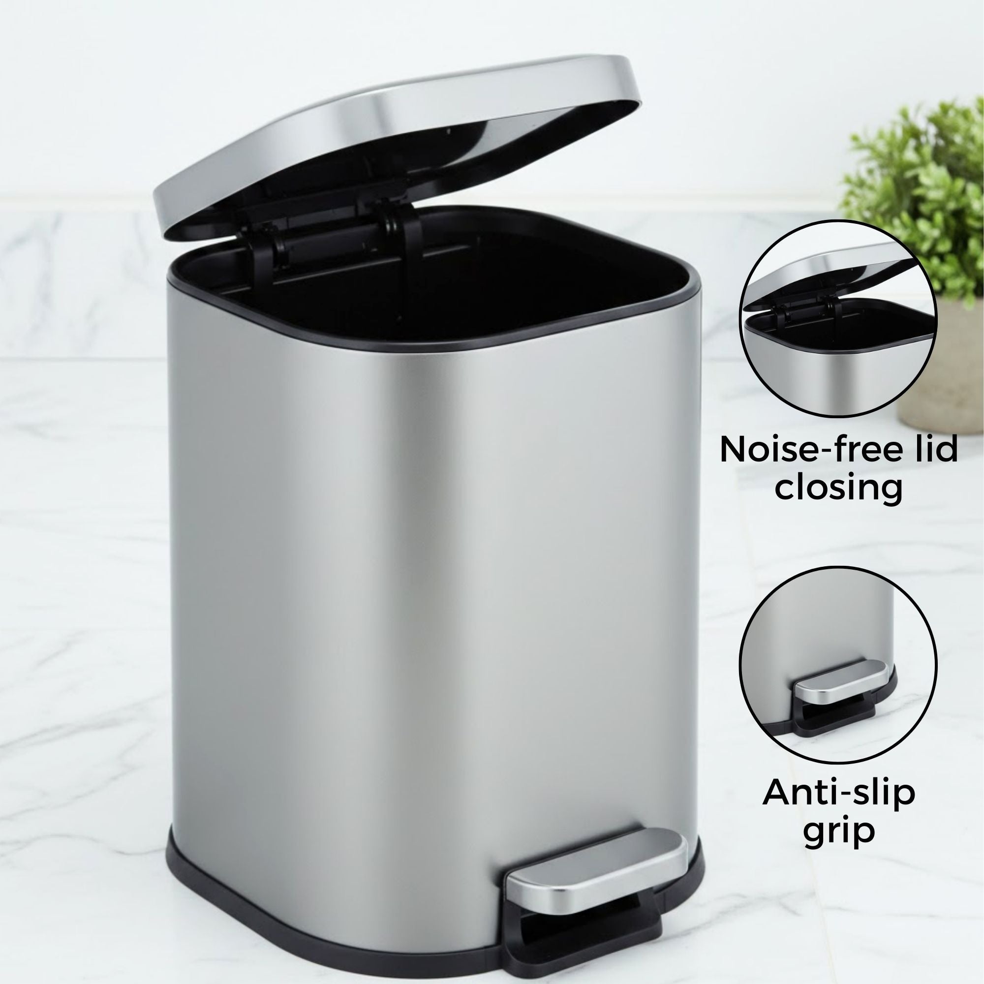 Arlo Stainless Steel Step Bin Trashcan 6 Litre - Pano