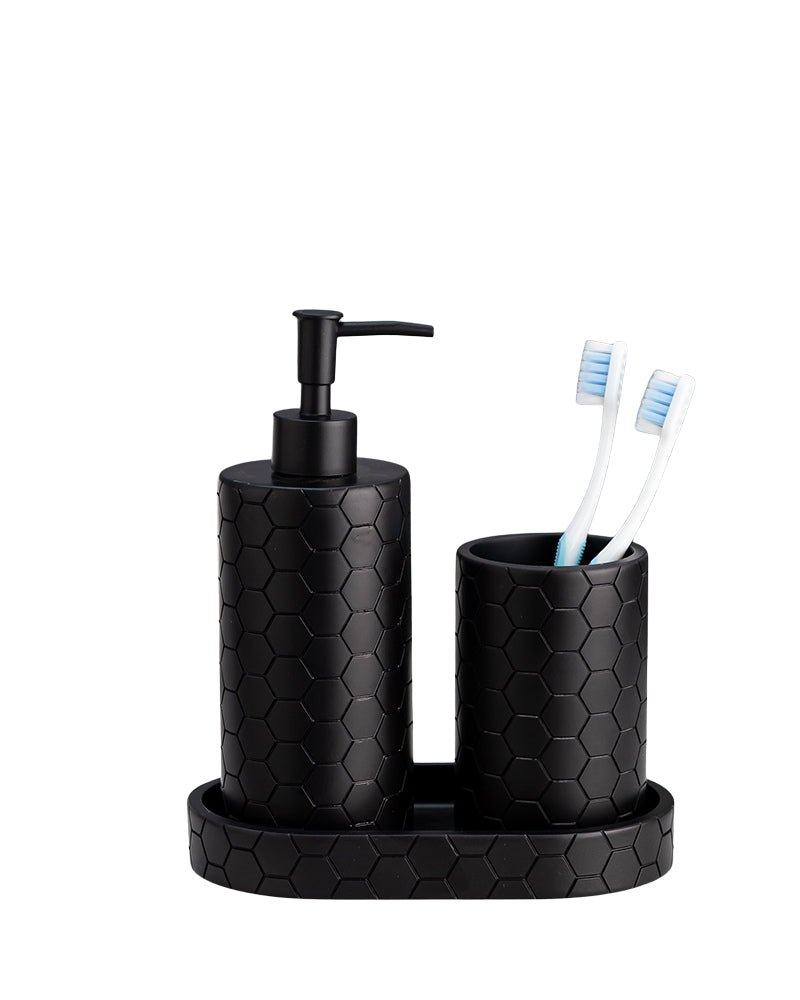 Stylish Polyresin Set of 3 with Soap Dispenser (Black) - Pano