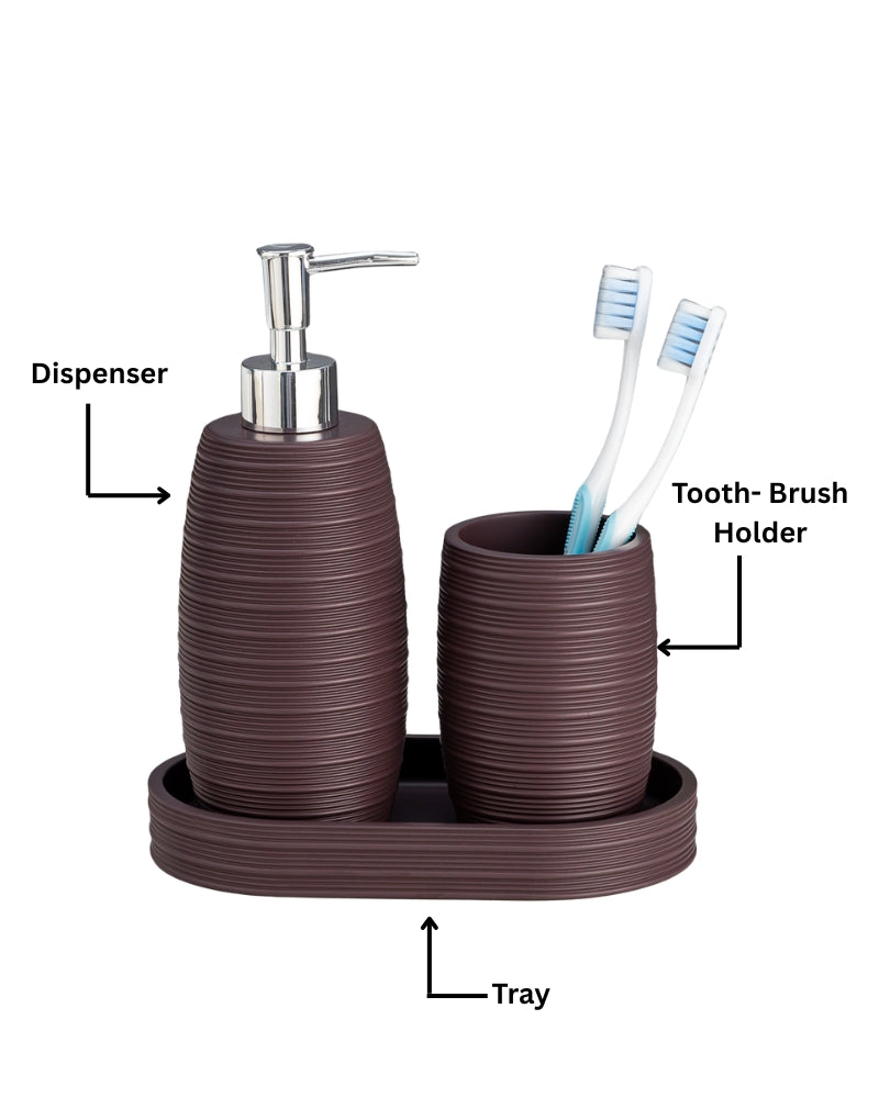 Stylish Polyresin Set of 3 with Soap Dispenser ( Plum) - Pano