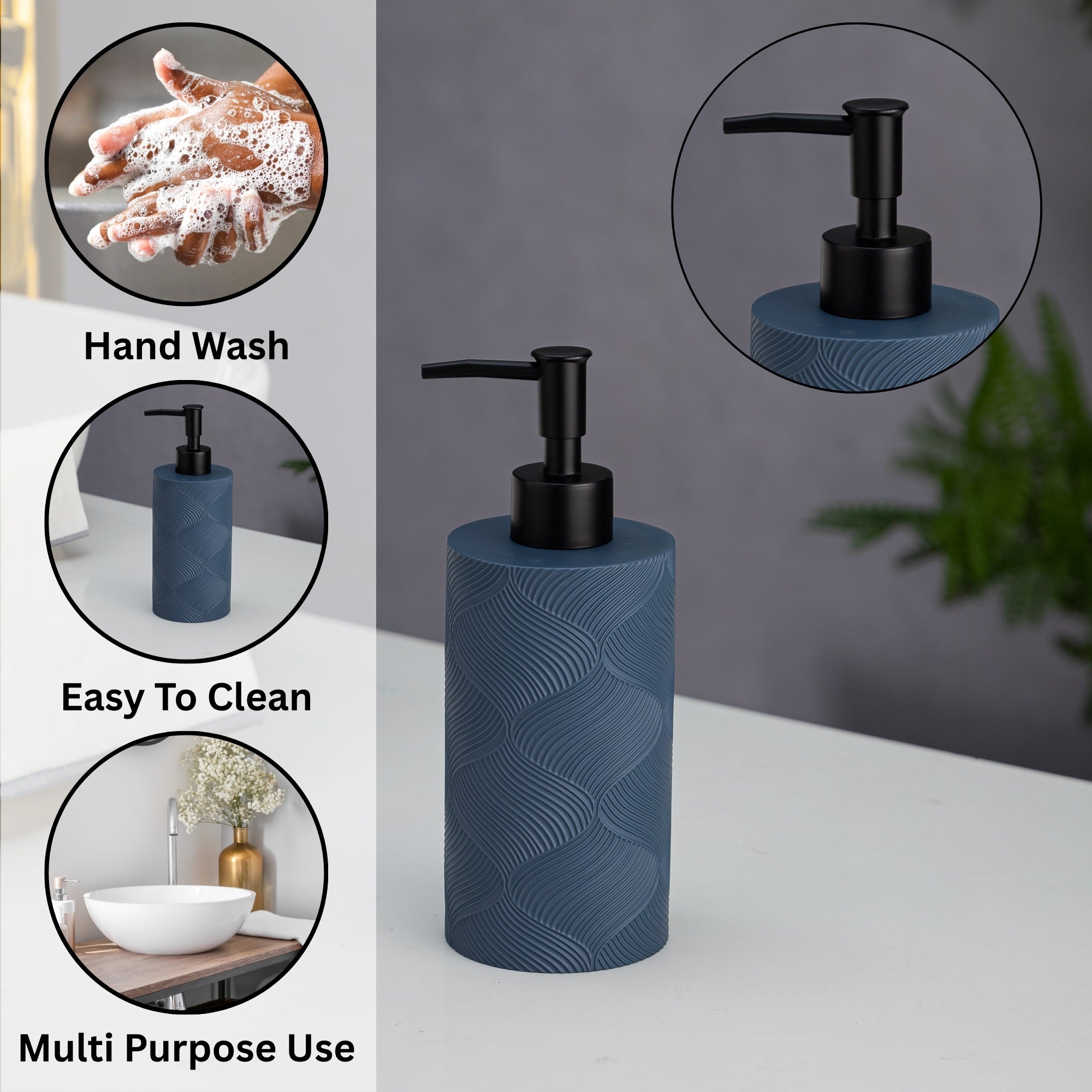 Exclusive Polyresin Soap Dispenser for Handwash for Bathroom Ink Blue - Pano