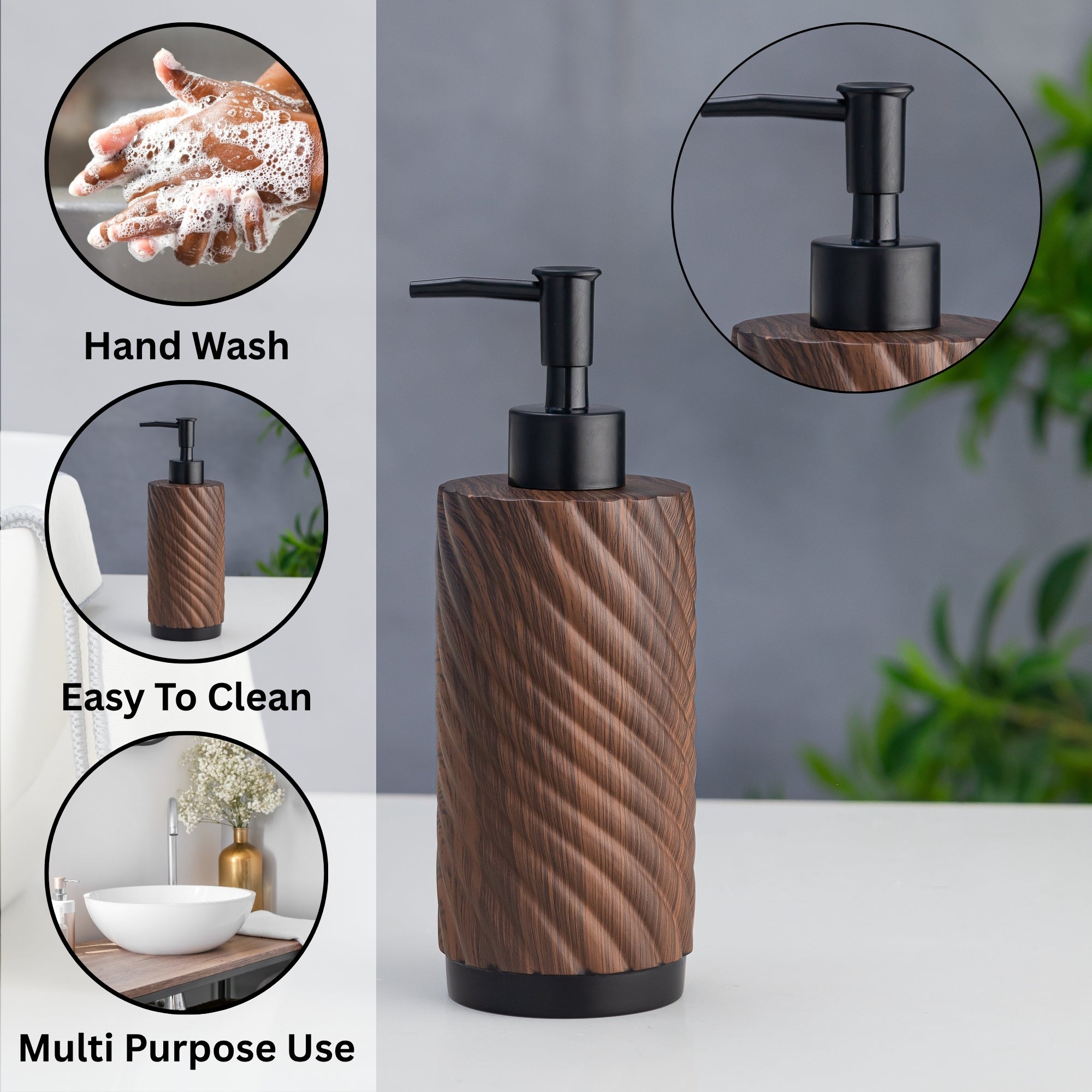 Exclusive Polyresin Soap Dispenser for Handwash for Bathroom Wood - Pano