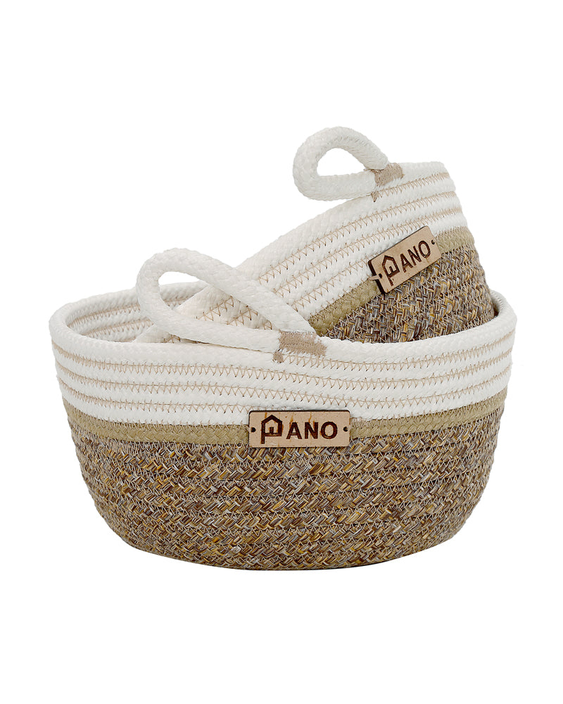 Naples Polypropylene Beige Multi-Storage Basket Pack of 2 Basket - Pano Pano