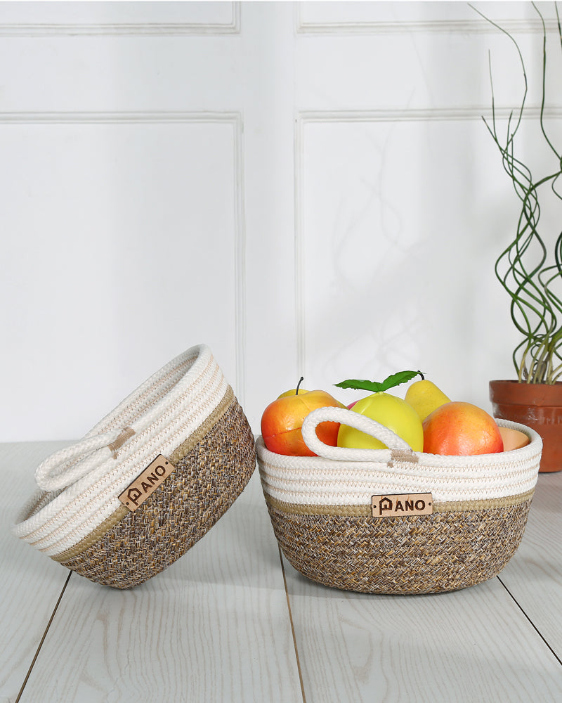 Naples Polypropylene Beige Multi-Storage Basket Pack of 2 Basket - Pano Pano