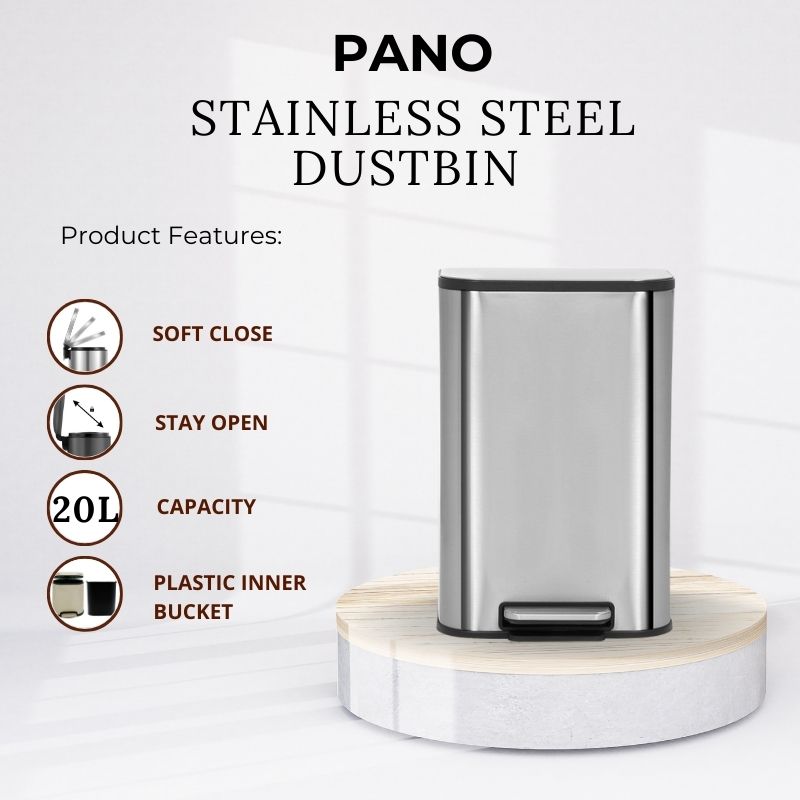 Binova Stainless Steel Soft Close Peddle Dustbins 20 Litre - Pano Pano