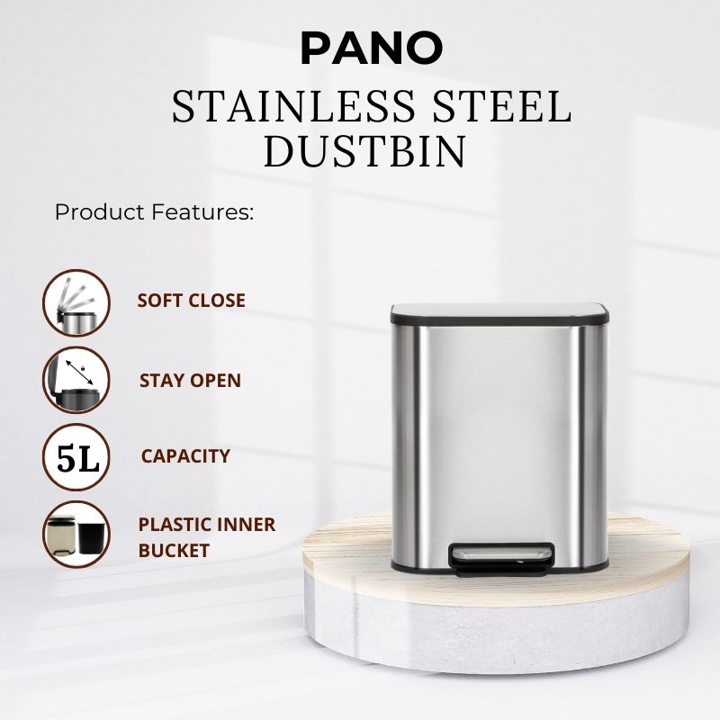 Binova Stainless Steel Soft Close Peddle Dustbins 5 Litre - Pano Pano