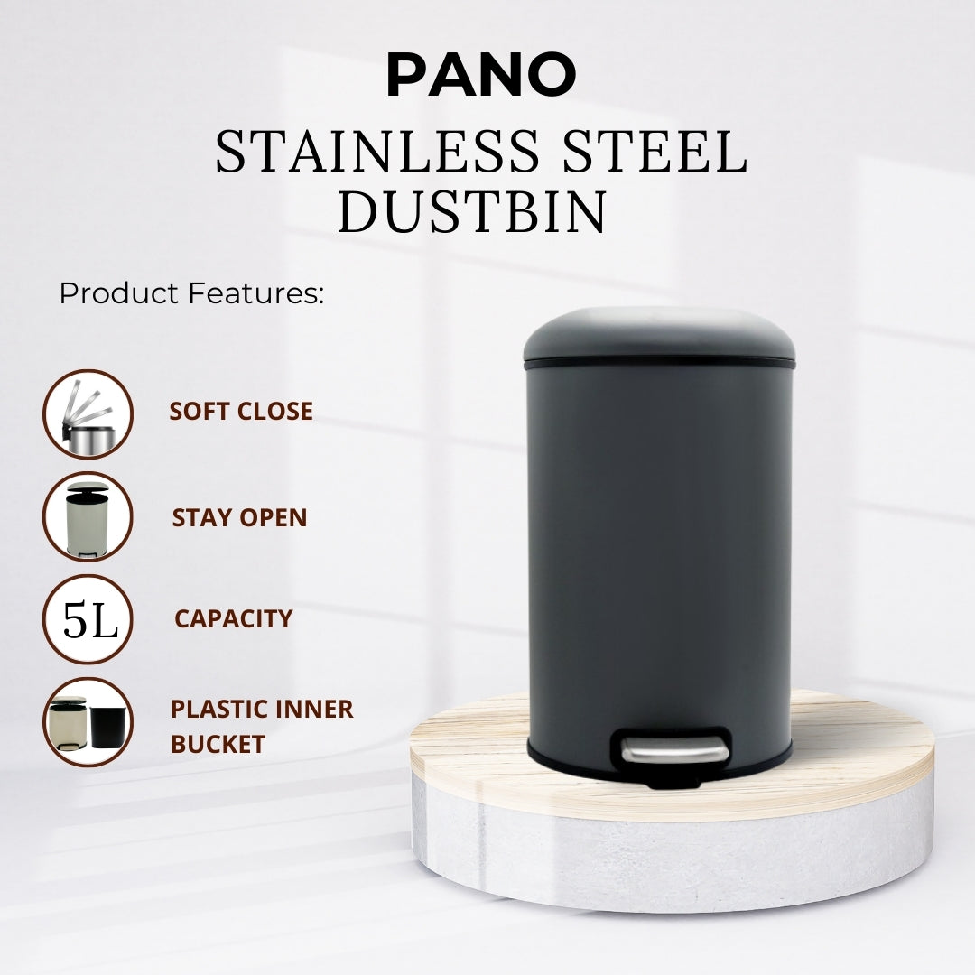 Stainless Steel Soft Close Step Bin 5 Litre Grey Pano