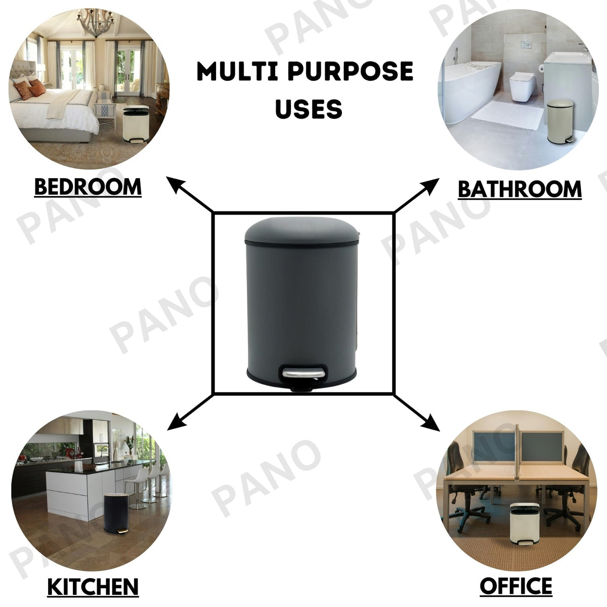 Stainless Steel Soft Close Step Bin 5 Litre Grey Pano
