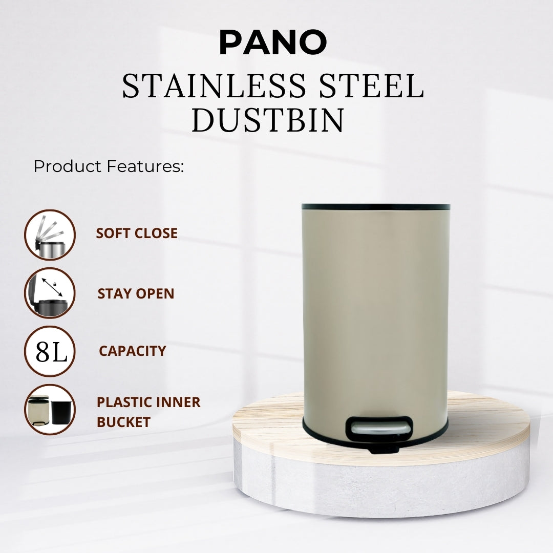Stainless Steel Soft Close Step Round Bin 8 Litre Pano