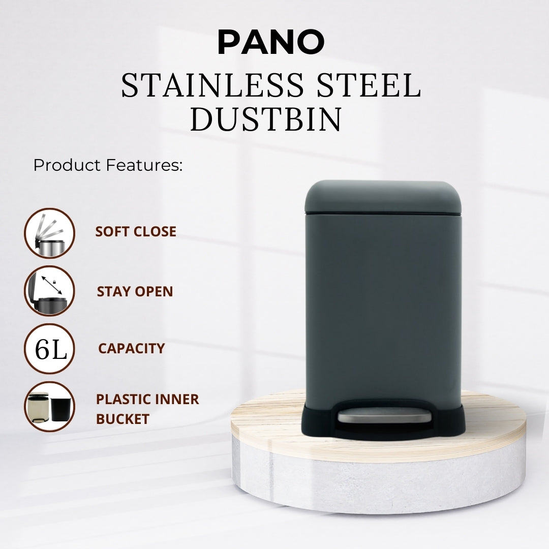 Stainless Steel Soft Close Step Bin 6 Litre Grey Pano