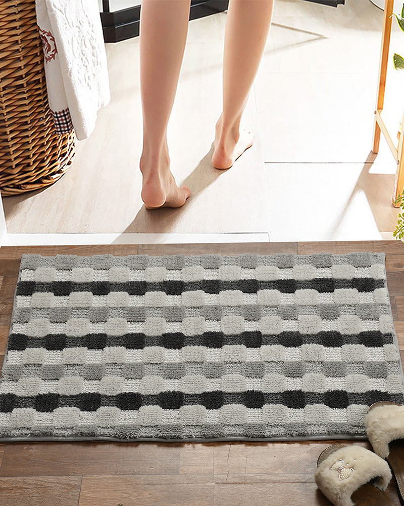 Blocks Microfiber Grey Anti Skid Bathmat - Pano Pano