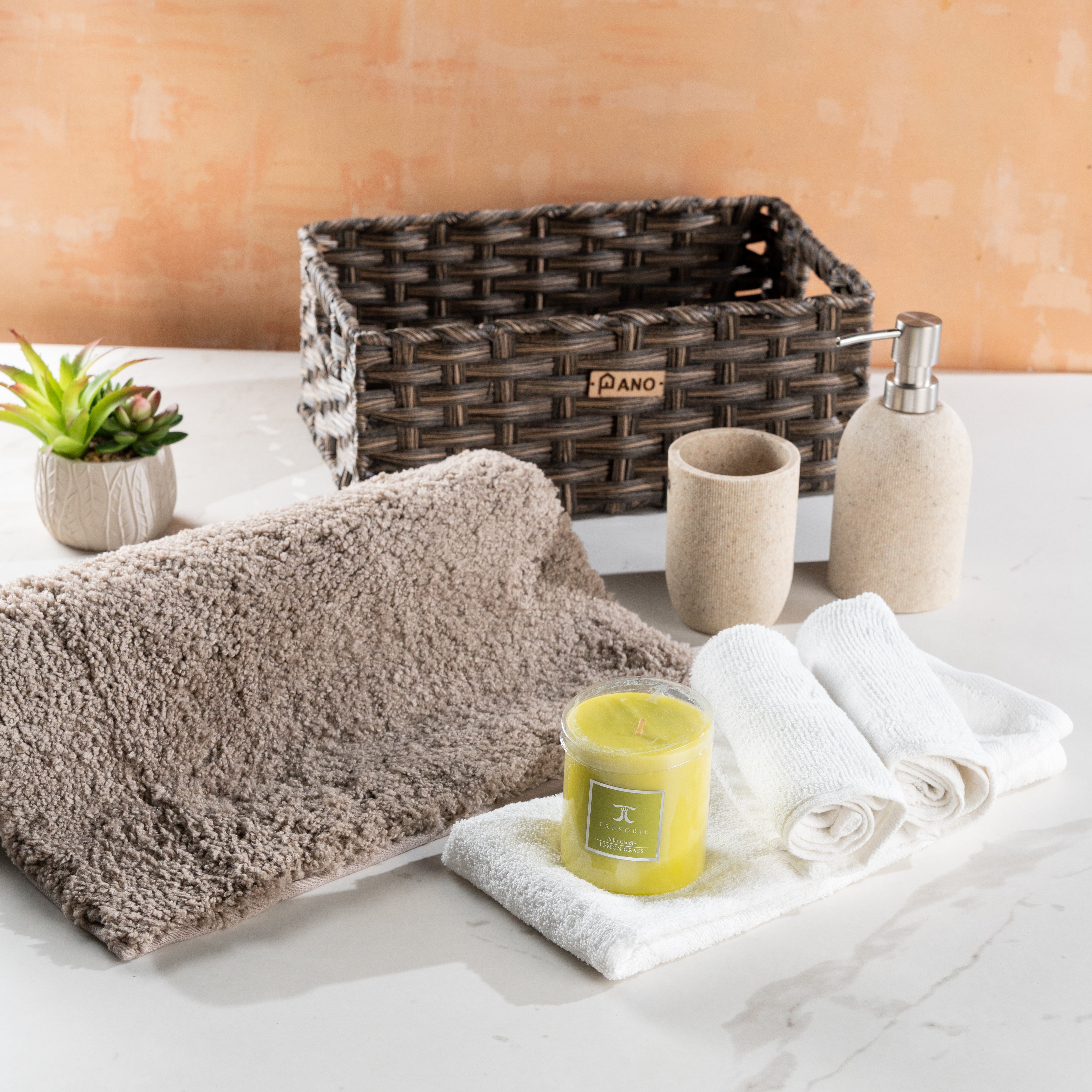 All in one Diwali Gift Combo with Soap Dispenser, Tumbler, 2 Face Towel & 1 Hand Towel & Decorative Candle - Pano