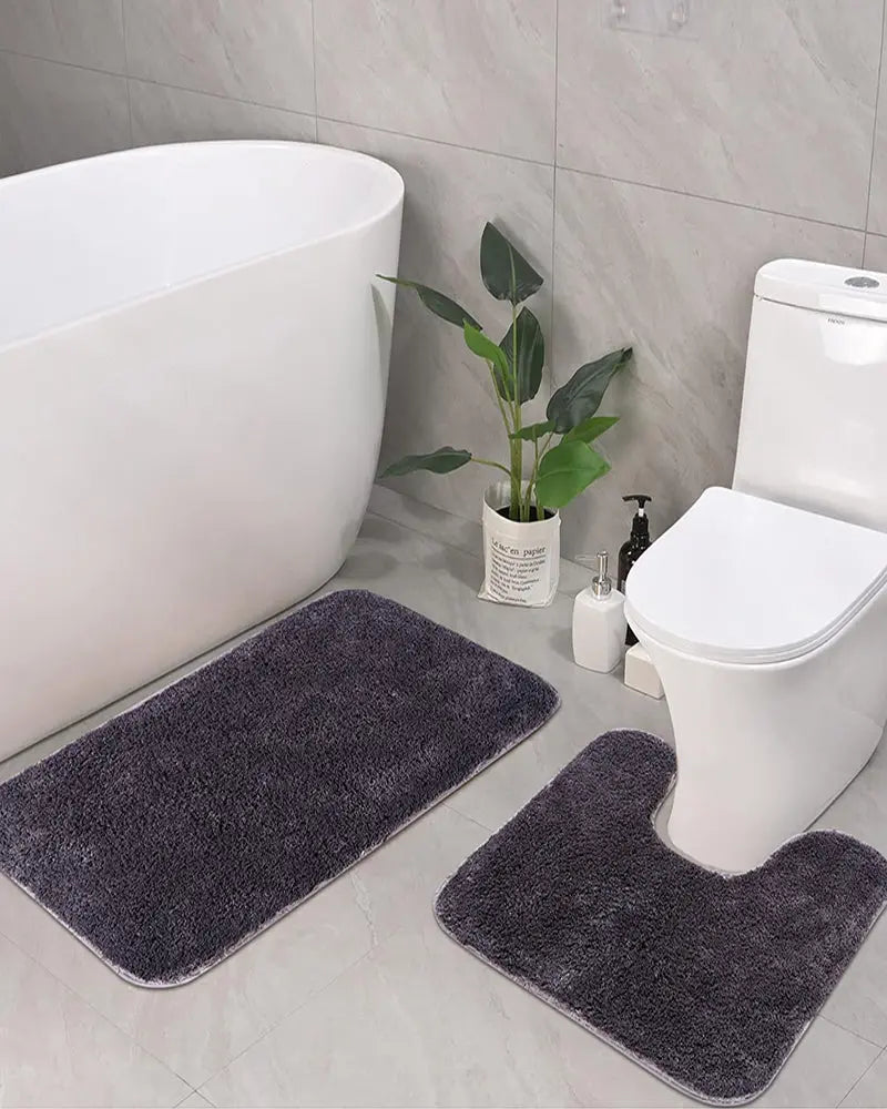 Sophia Anti Skid 2 Pcs Contour Bath Charcoal Rug