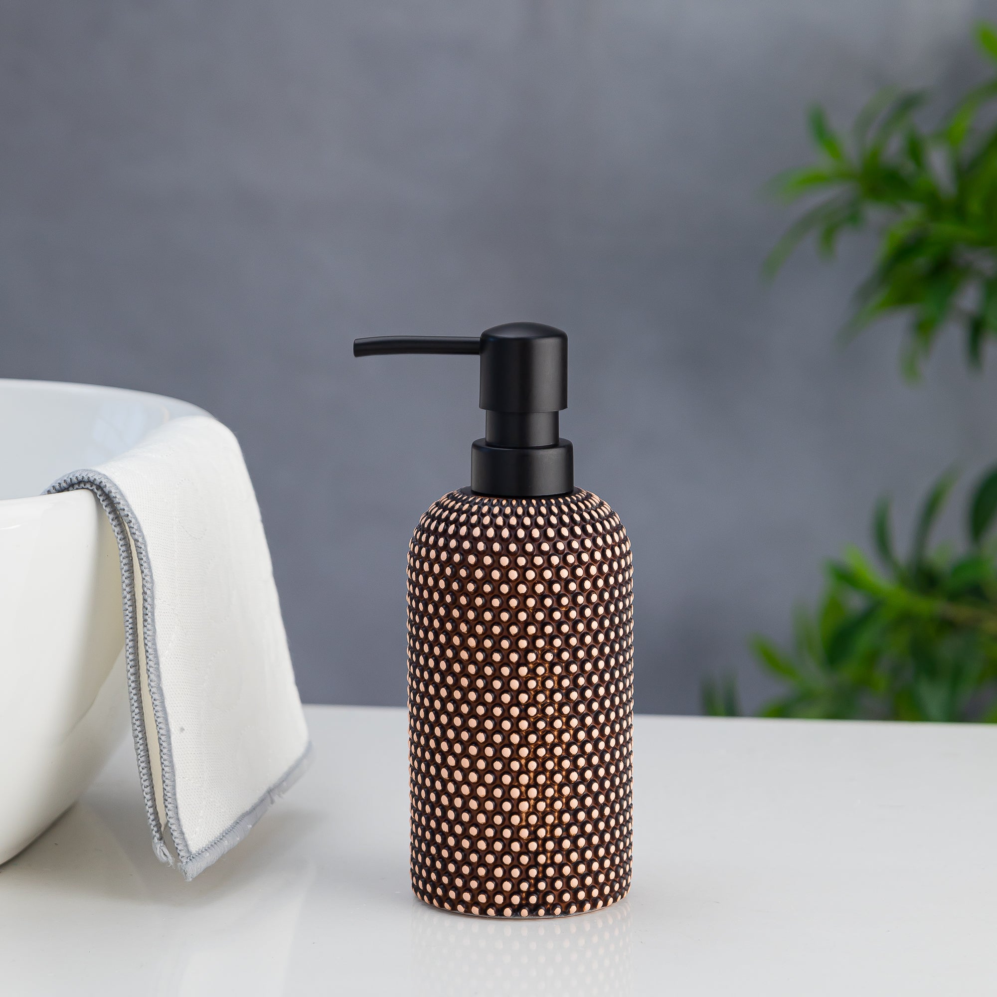 Exclusive Polyresin Soap Dispenser for Handwash for Bathroom Polka Dot Brown - Pano
