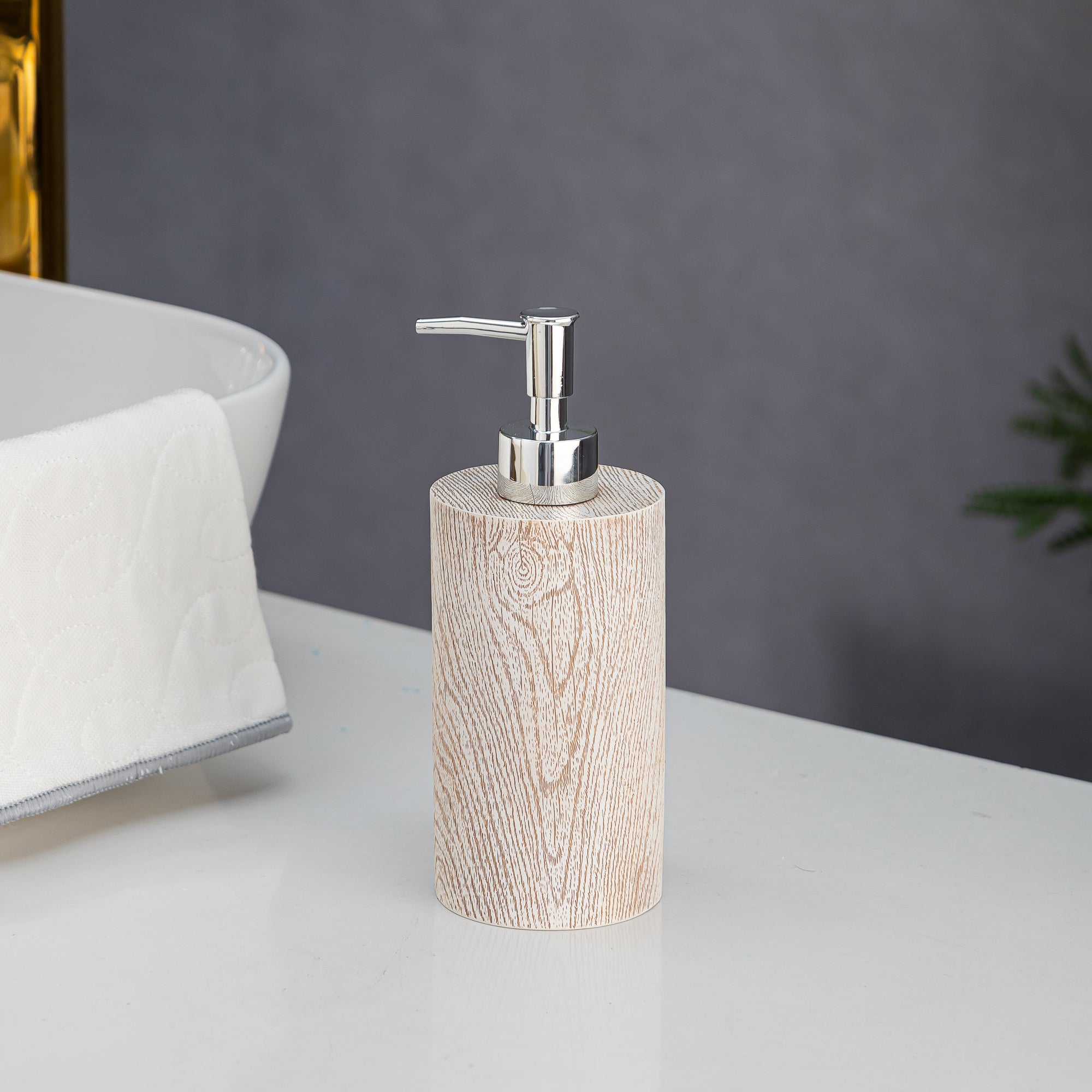 Exclusive Polyresin Soap Dispenser for Handwash for Bathroom Brown Wood - Pano