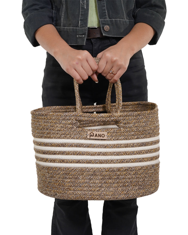 Elora Mutli Purpose Beige Tote Hand Basket - Pano Pano