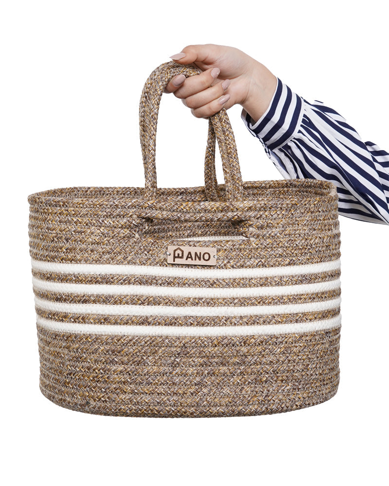 Elora Mutli Purpose Beige Tote Hand Basket - Pano Pano