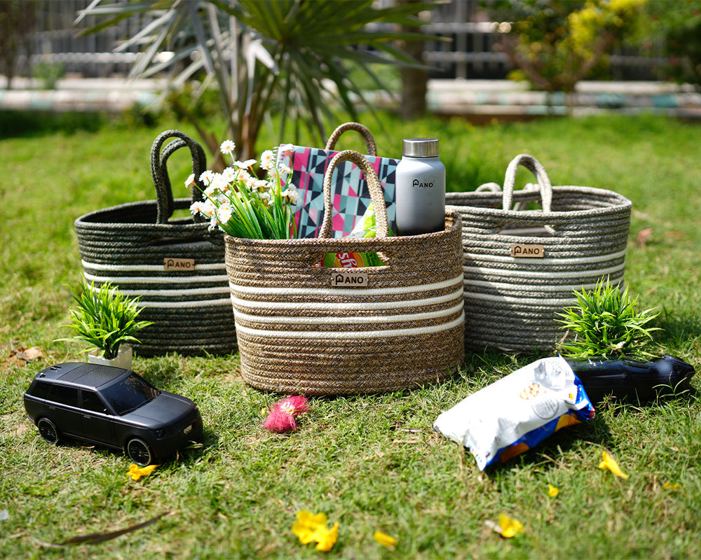 Elora Mutli Purpose Beige Tote Hand Basket - Pano Pano