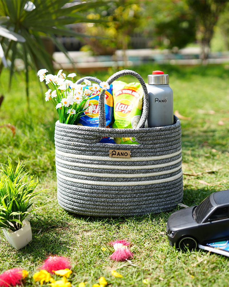 Elora Multi Purpose Grey Tote Hand Basket - Pano Pano