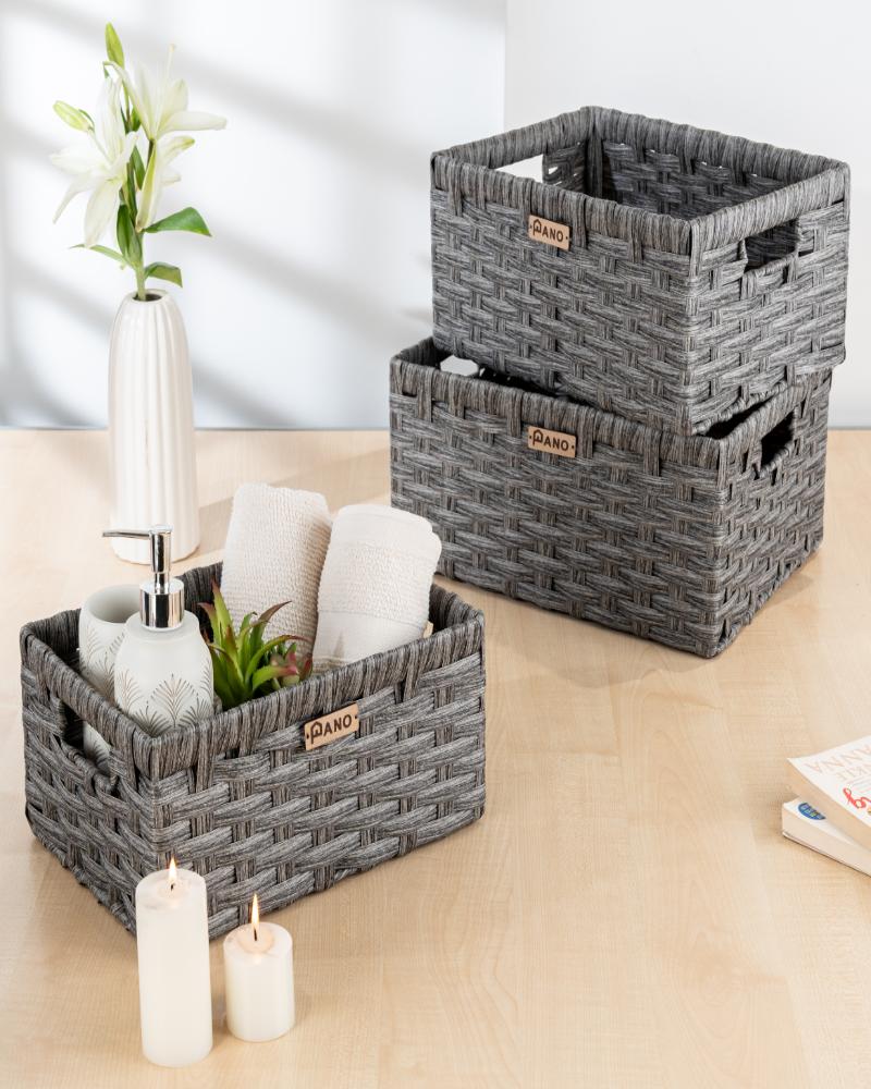 Wicker Storage Leo Basket Charcoal | Organiser Basket - Pano