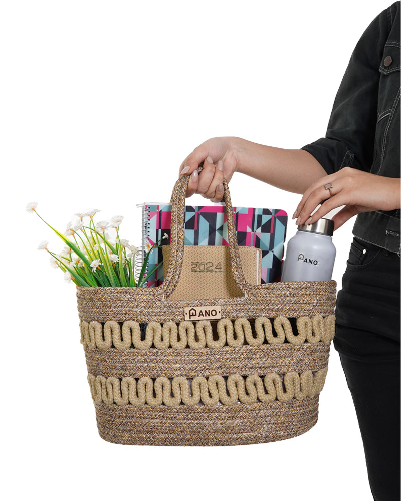 Oslo Multi Purpose Beige Tote Hand Basket - Pano