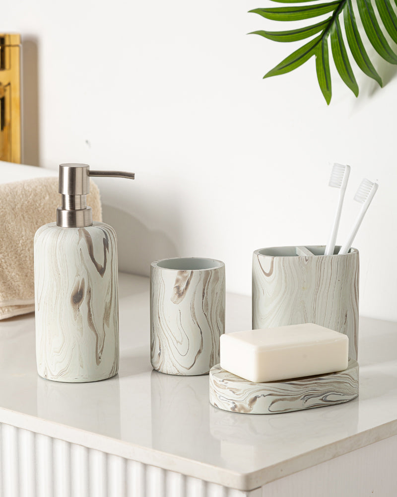 Premium Polyresin Bath Set Abstract Marble Pano