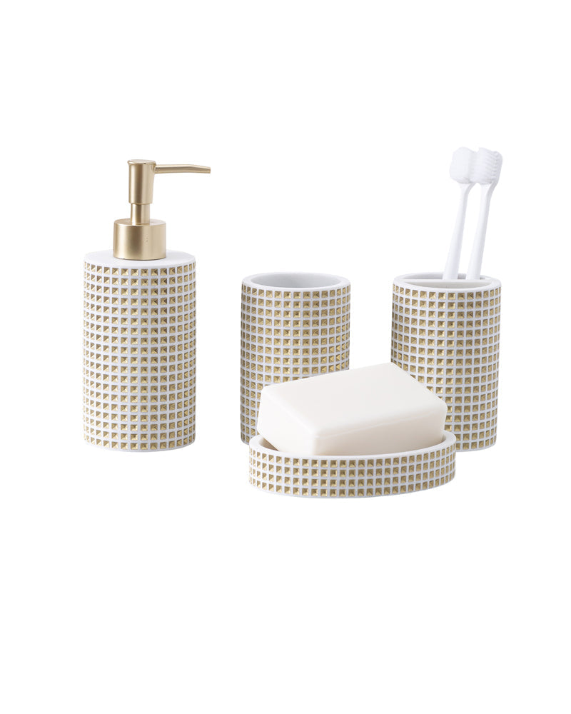 White Golden Polyresin 4 Pcs Bath Set Pano