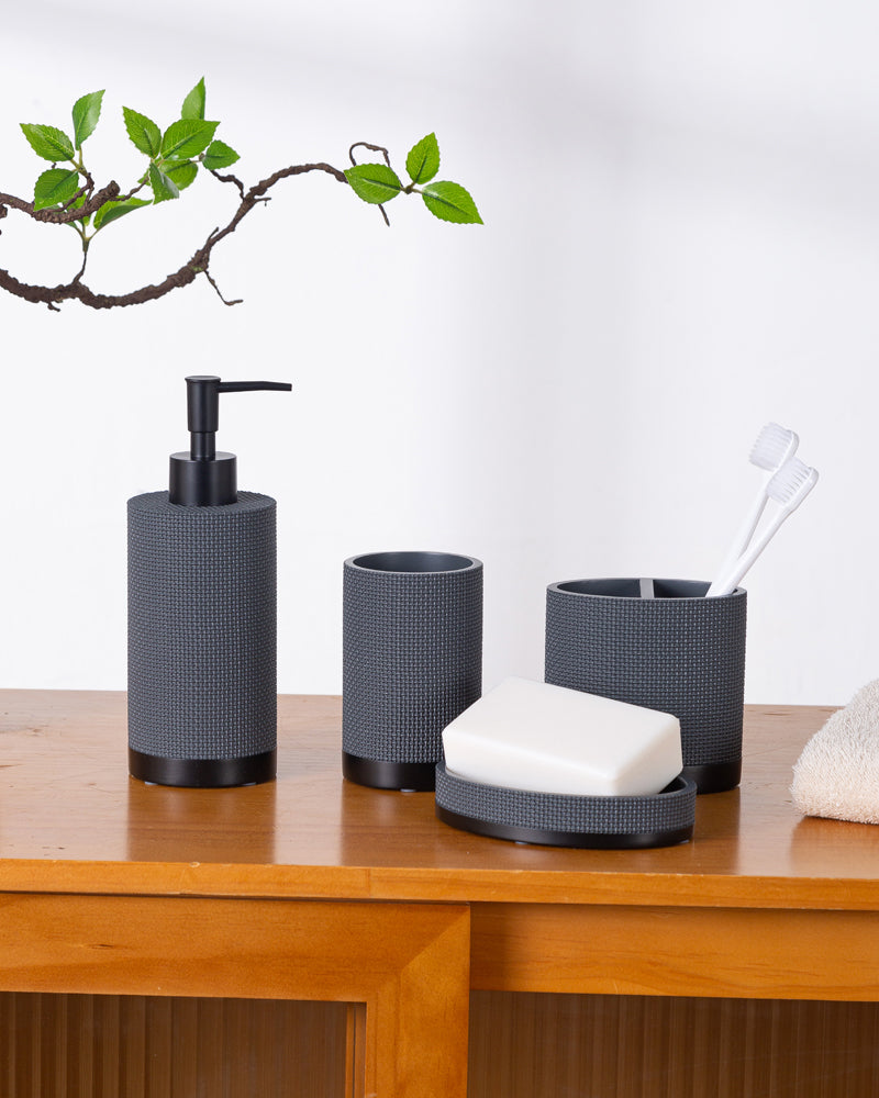 Exclusive Polyresin Bath Decor Bathroom Accessory Set of 4 Charcoal Pano
