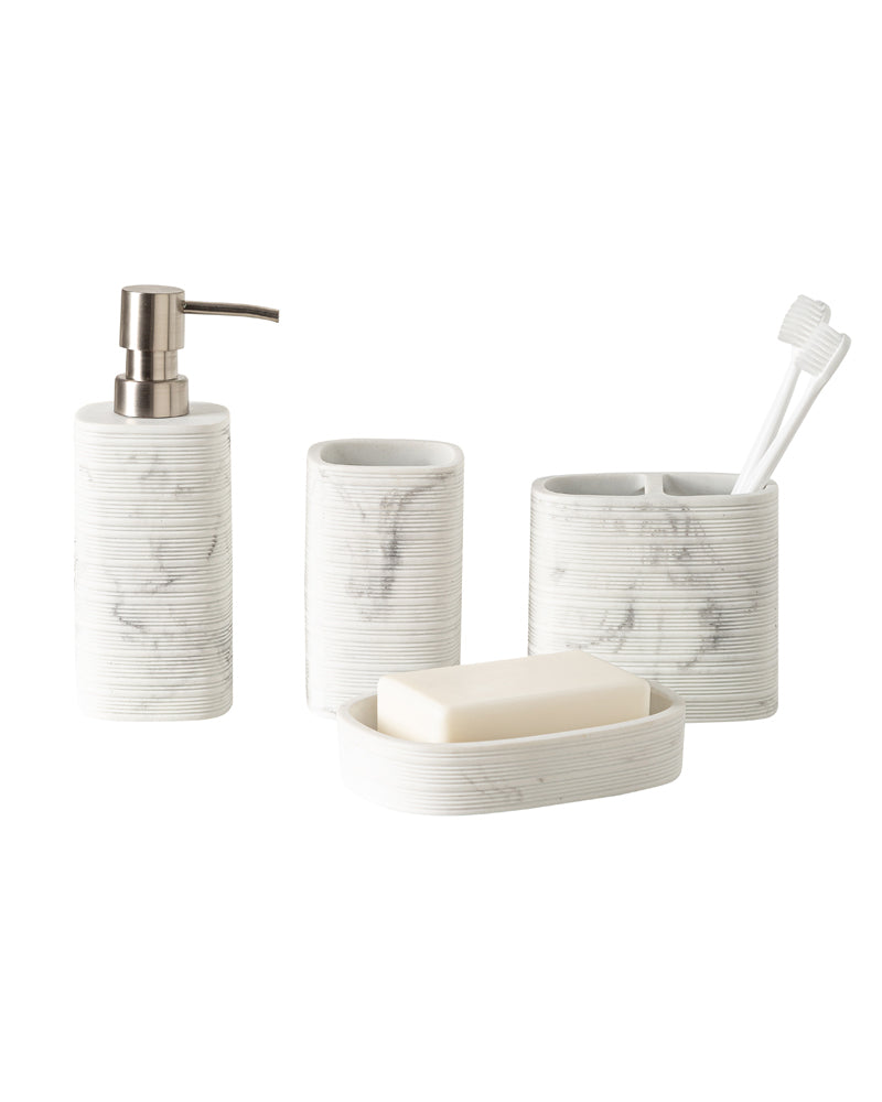 Exclusive Polyresin White Marble Bath Decor Bathroom Accessory Set of 4 Pano