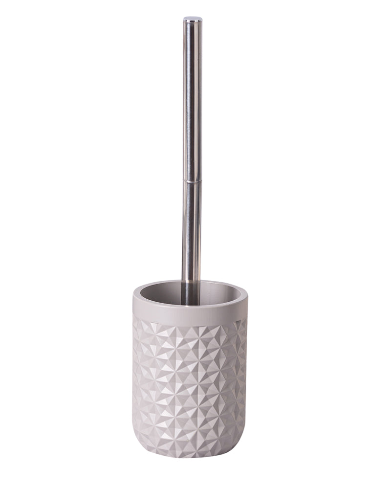 Polyresin Toilet Cleaner Brush with Holder Stand for Bathroom, Metal Grey- Pano Pano