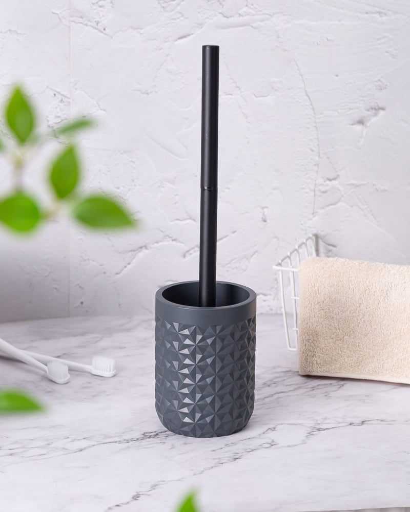 Polyresin Toilet Cleaner Brush with Holder Stand for Bathroom, Charcoal - Pano Pano