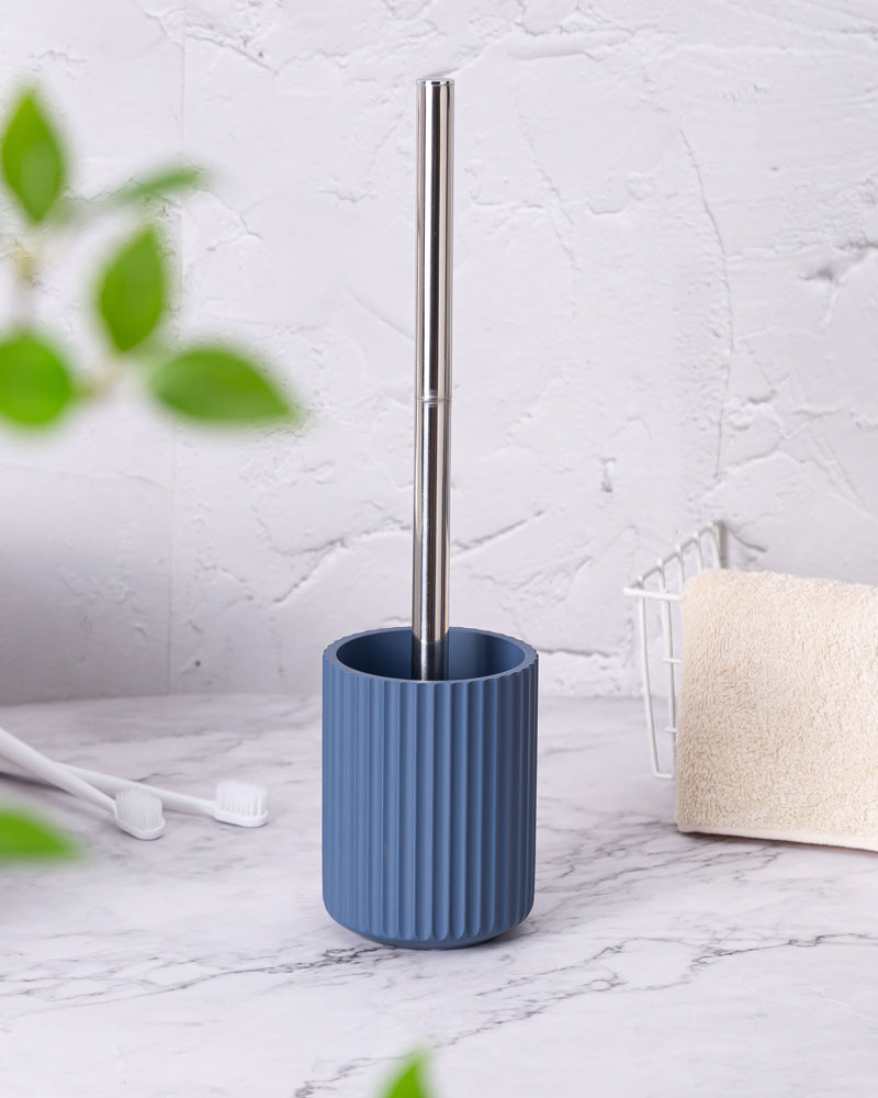 Polyresin Toilet Cleaner Brush with Holder Stand for Bathroom, Blue - Pano Pano