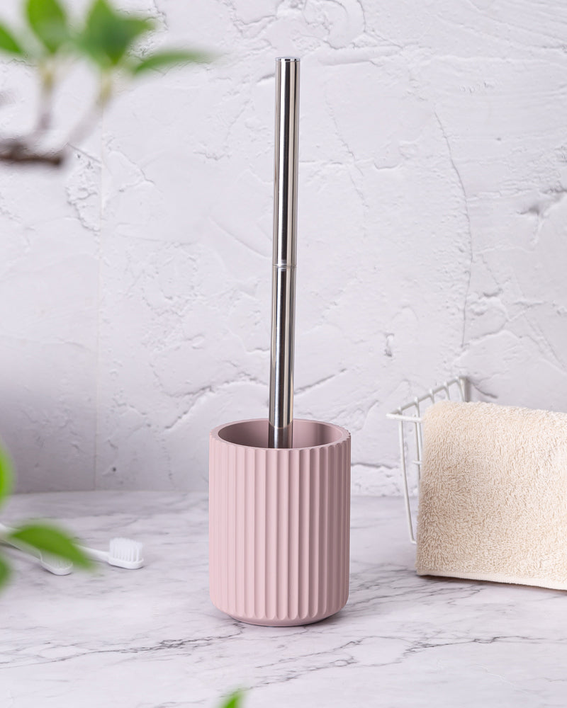 Polyresin Toilet Cleaner Brush with Holder Stand for Bathroom, Blush- Pano Pano