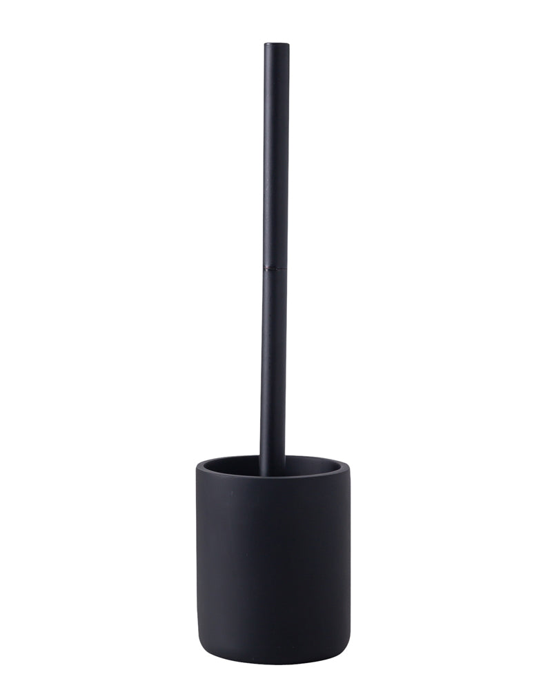 Polyresin Toilet Cleaner Brush with Holder Stand for Bathroom, Black - Pano Pano