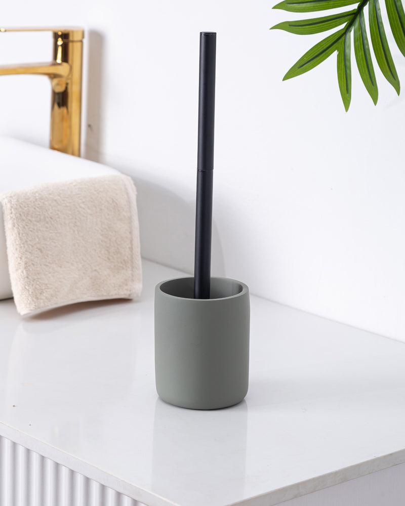 Polyresin Toilet Cleaner Brush with Holder Stand for Bathroom, Olive Green - Pano Pano