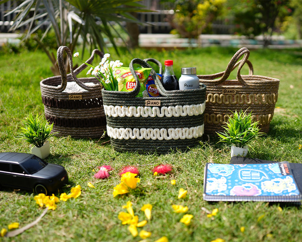 Solana Multi Purpose Green Tote Hand Basket - Pano Pano